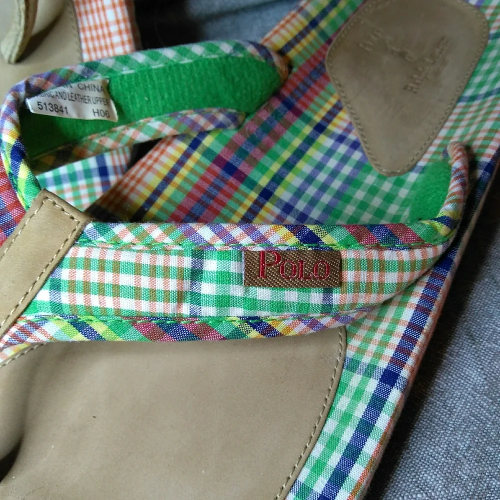 Polo Ralph Lauren plaid Madras flip flops 12D